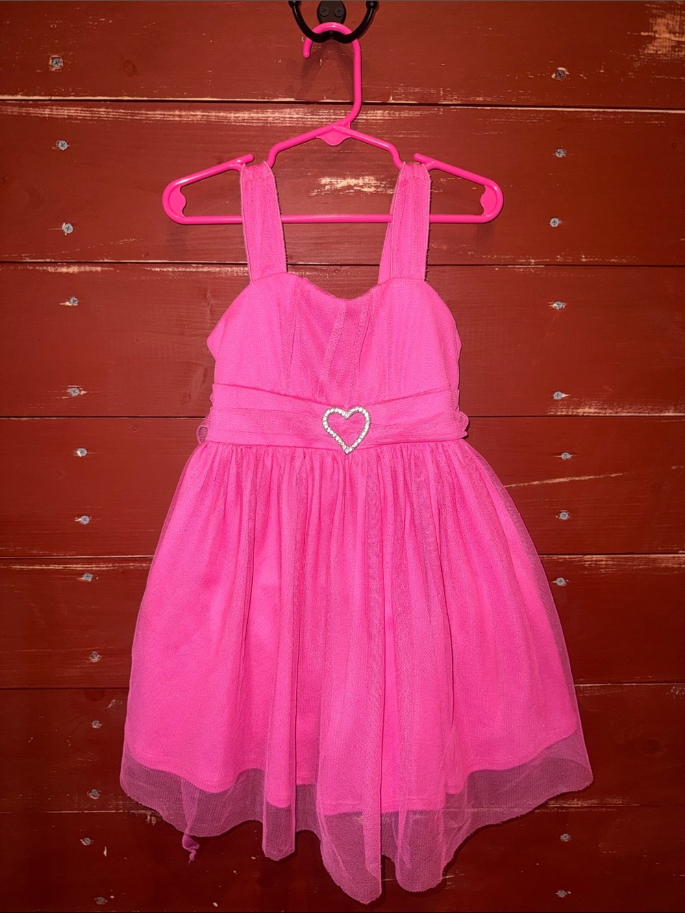 Girls Pink Tulle formal or party Dress with Heart Accent
